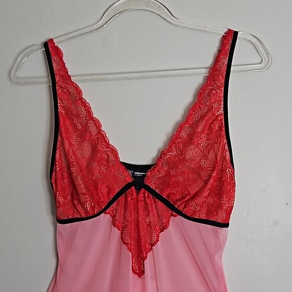 INC International Concepts Intimates XS Red Pink Lace Mesh Chemise - Picture 2 of 10